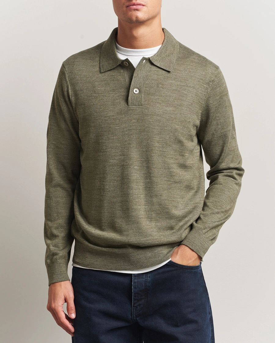 Herr | Tröjor | NN07 | Serge Wool Knitted Polo Capers Green