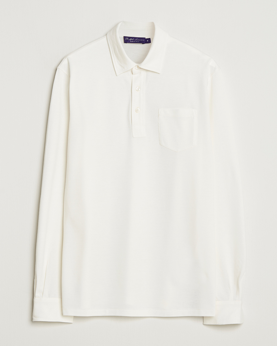 Herr | Pikéer | Ralph Lauren Purple Label | Cotton/Cashmere Long Sleeve Polo Cream