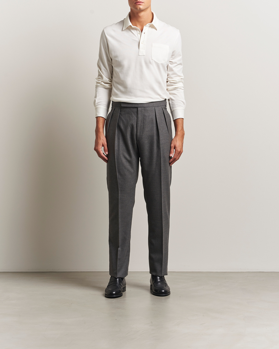 Herr | Pikéer | Ralph Lauren Purple Label | Cotton/Cashmere Long Sleeve Polo Cream