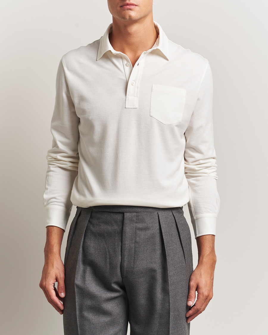 Herr | Pikéer | Ralph Lauren Purple Label | Cotton/Cashmere Long Sleeve Polo Cream