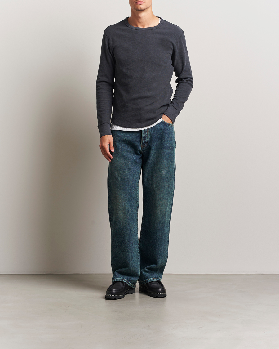 Herr | T-Shirts | Sunflower | Long Sleeve Waffle T-Shirt Washed Black
