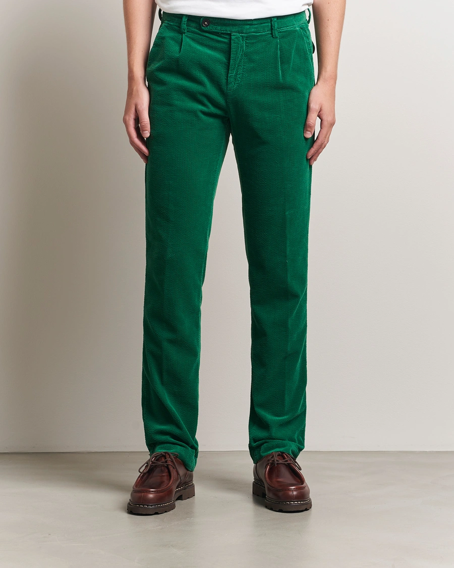Herr | Byxor | Massimo Alba | Ionio Pleated Corduroy Pants Green