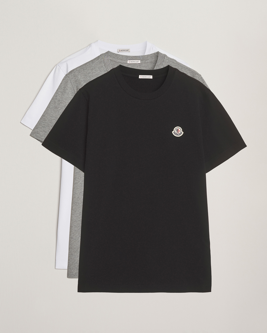Herr | T-Shirts | Moncler | 3-Pack Logo T-Shirt Grey/White/Black