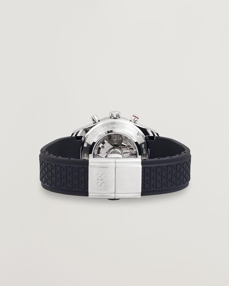 Herr | Sjöö Sandström Royal Steel Chronograph 40mm Black Rubber White Dial | Sjöö Sandström | Royal Steel Chronograph 40mm Black Rubber White Dial