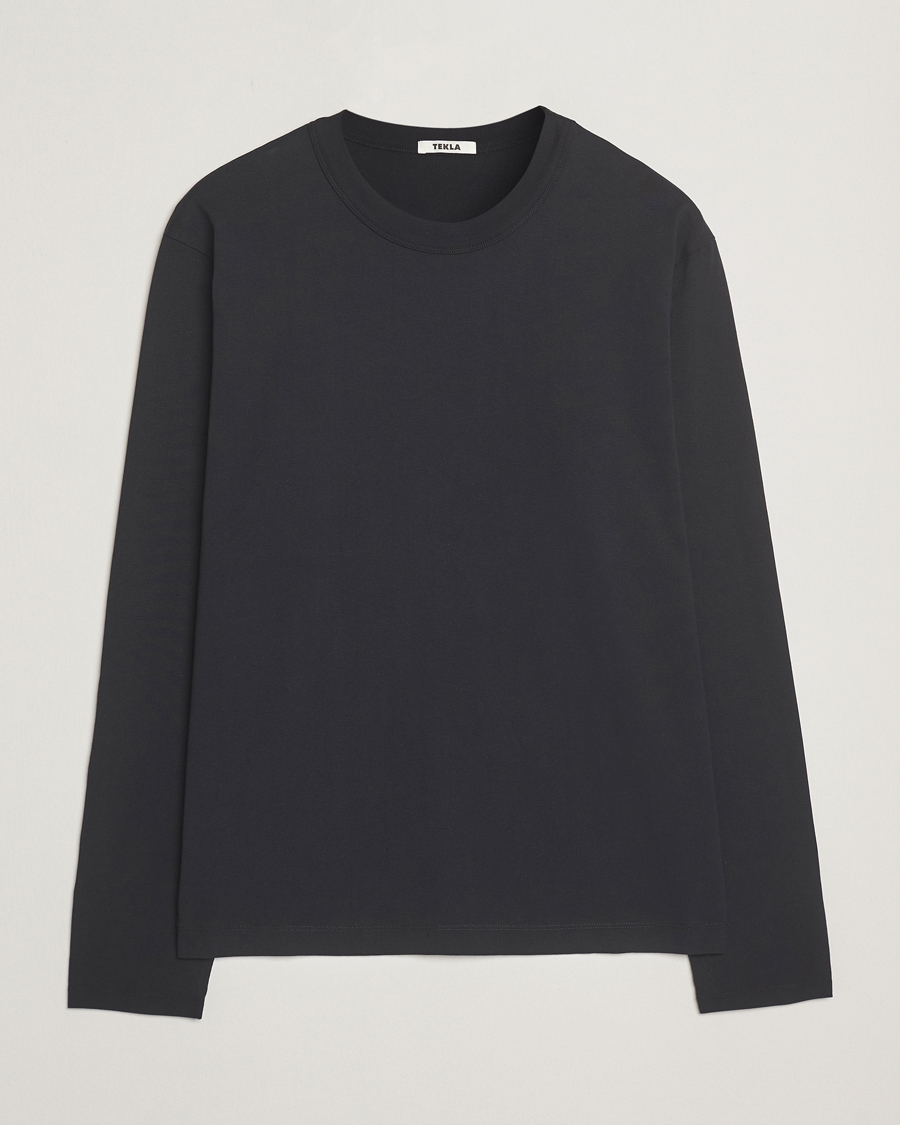 Herr | T-Shirts | Tekla | Organic Cotton Long Sleeve T-Shirt Black
