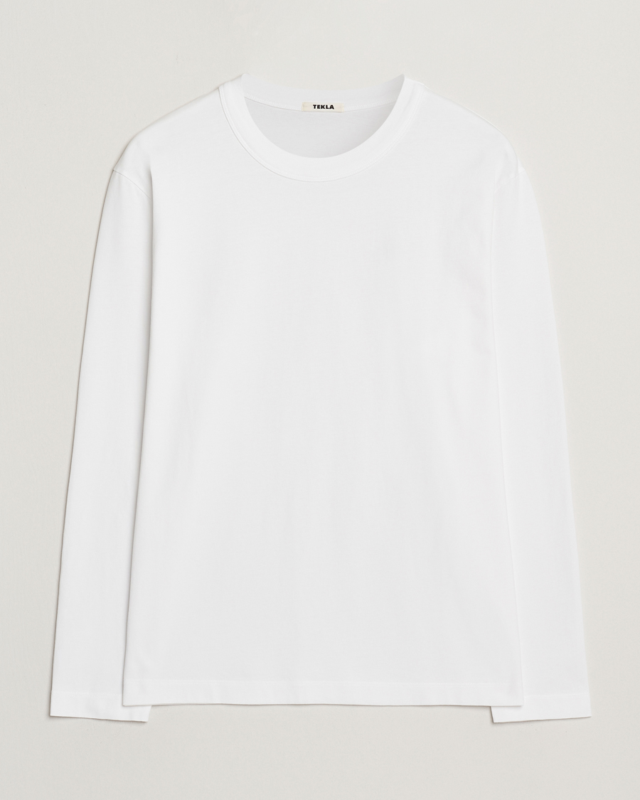 Herr | T-Shirts | Tekla | Organic Cotton Long Sleeve T-Shirt White