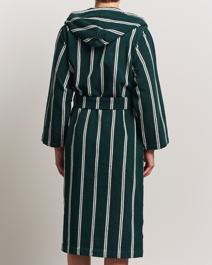 Herr | Pyjamas & Morgonrockar | Tekla | Organic Terry Hooded Bathrobe Forest Green Stripes