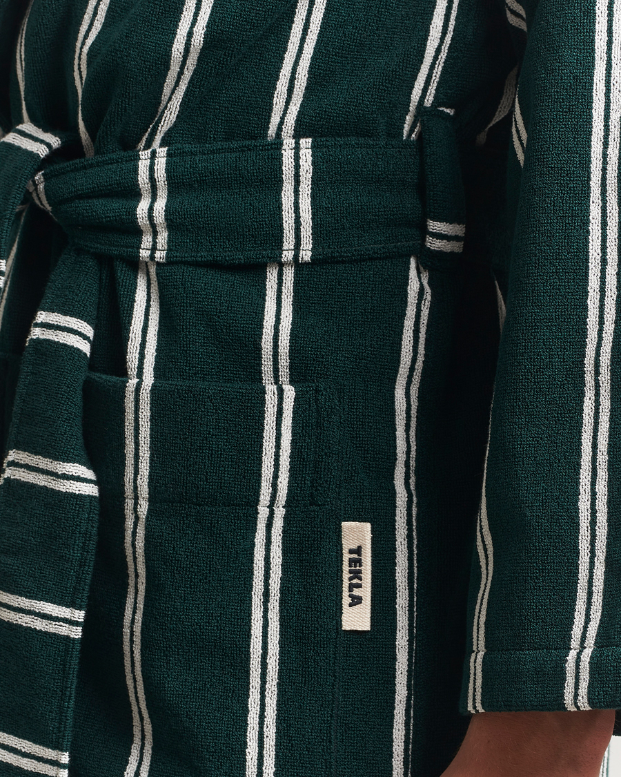 Herr | Pyjamas & Morgonrockar | Tekla | Organic Terry Hooded Bathrobe Forest Green Stripes
