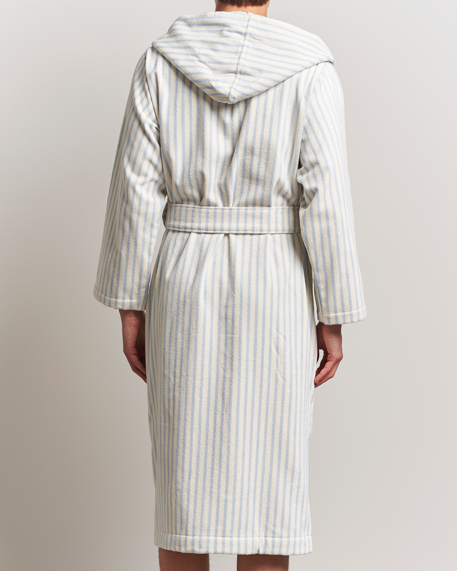Herr | Pyjamas & Morgonrockar | Tekla | Organic Terry Hooded Bathrobe Soft Blue Stripes