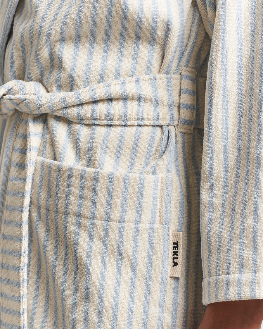 Herr | Pyjamas & Morgonrockar | Tekla | Organic Terry Hooded Bathrobe Soft Blue Stripes