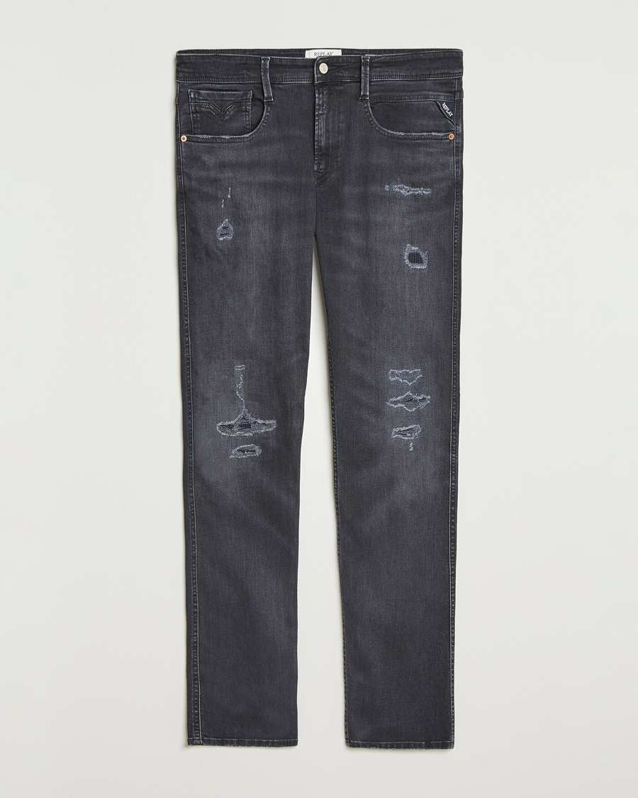 Herr | Byxor | Replay | Anbass Distressed Super Stretch Bio Jeans Washed Black