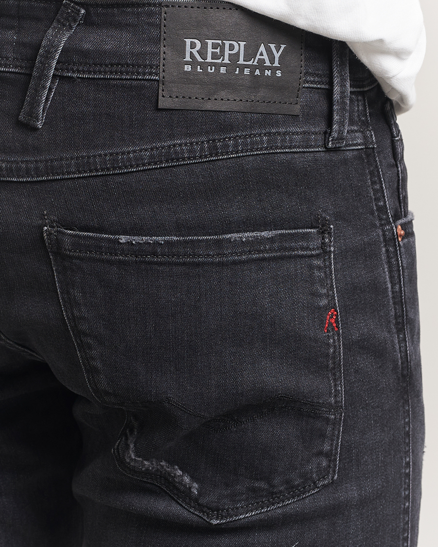 Herr | Byxor | Replay | Anbass Distressed Super Stretch Bio Jeans Washed Black