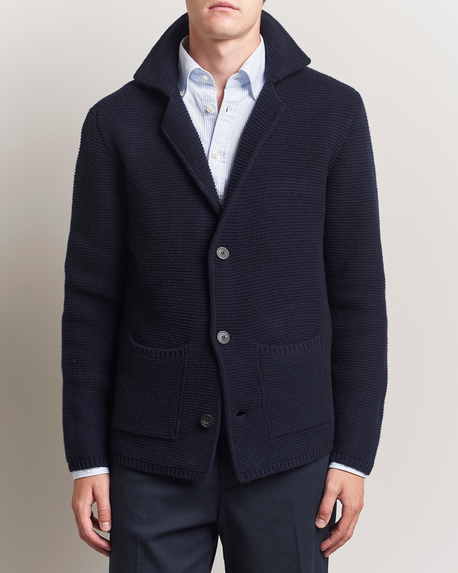 Herr | Tröjor | Altea | Wool Cardigan Jacket Navy