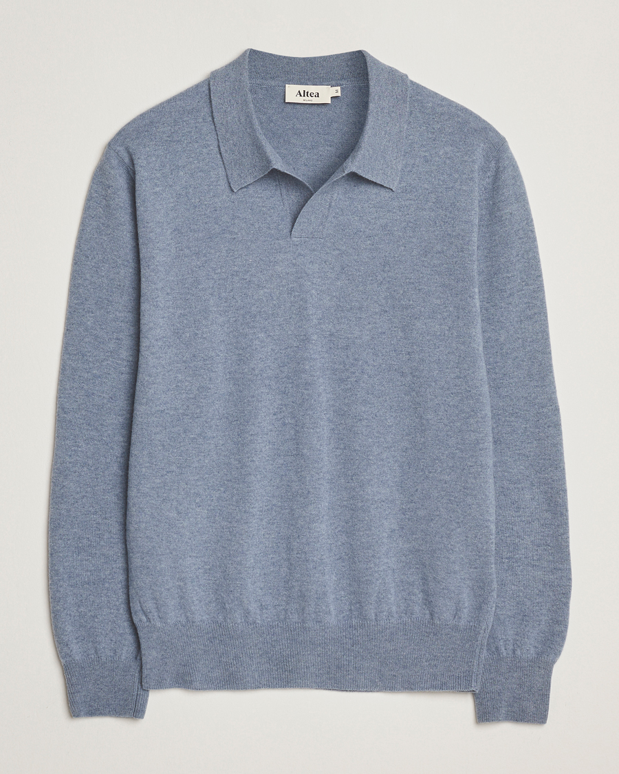 Herr | Tröjor | Altea | Long Sleeve Knitted Wool Polo Blue Melange