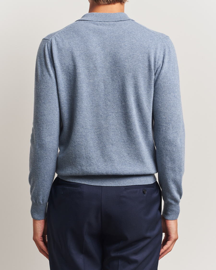 Herr | Tröjor | Altea | Long Sleeve Knitted Wool Polo Blue Melange