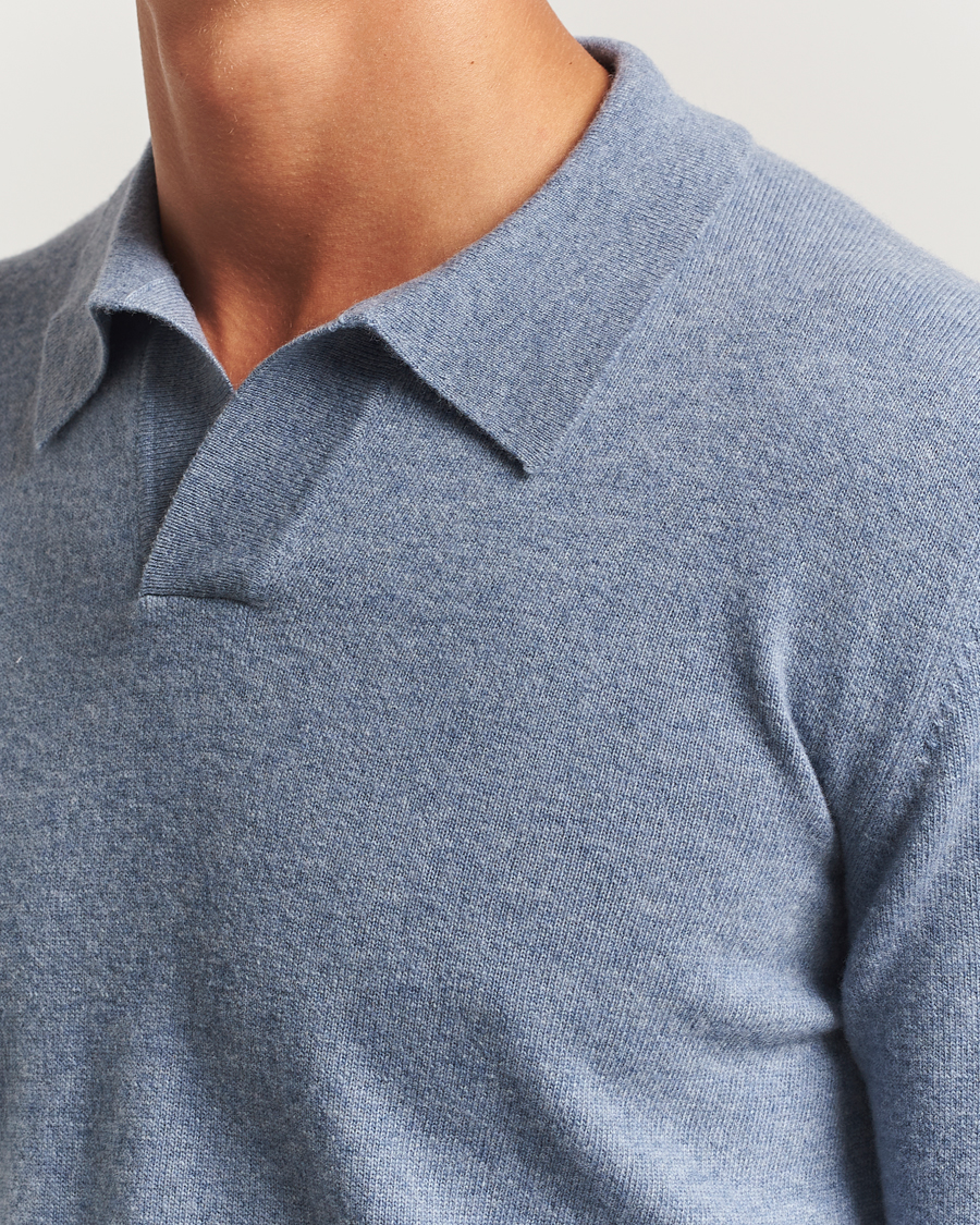 Herr | Tröjor | Altea | Long Sleeve Knitted Wool Polo Blue Melange