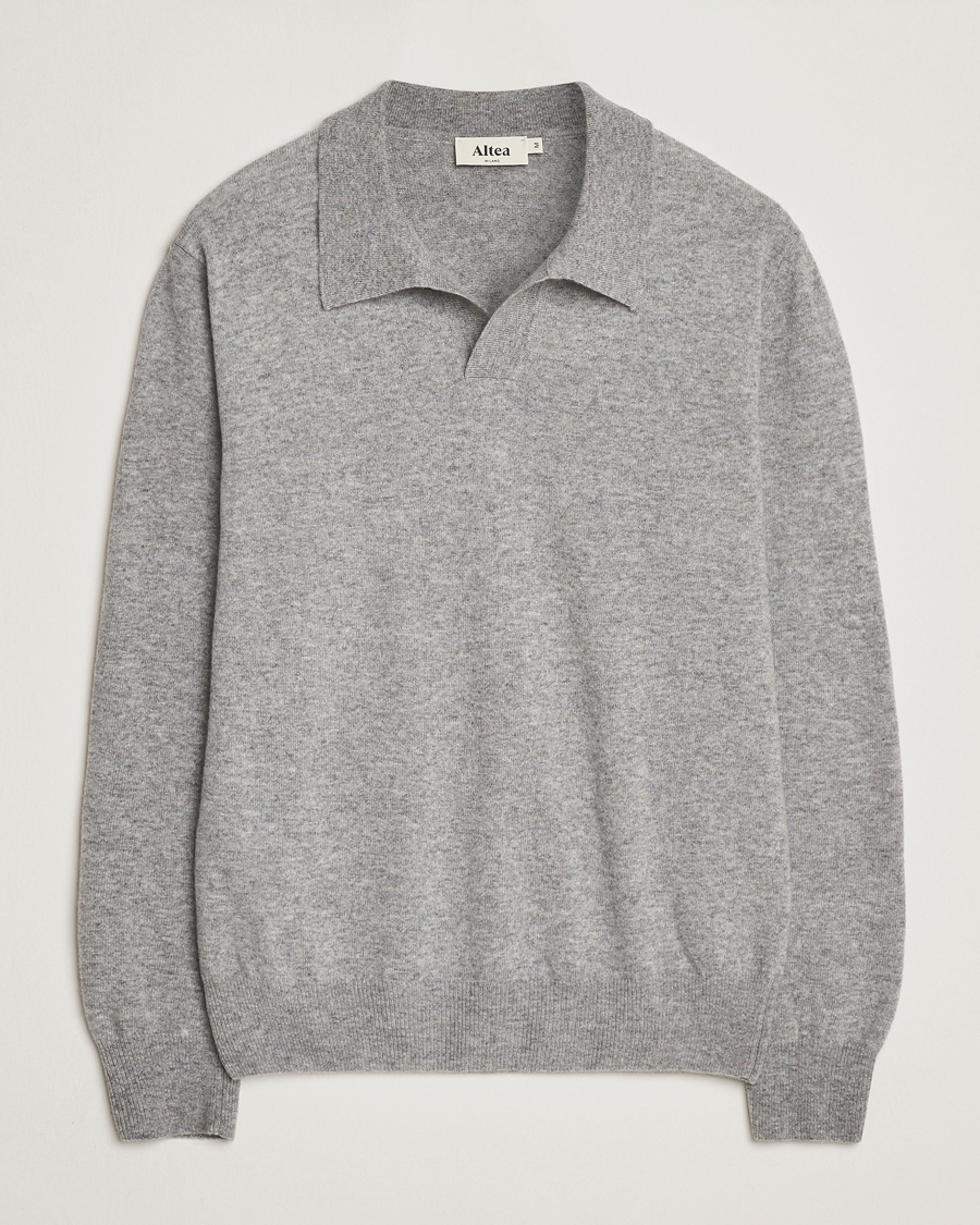 Herr | Tröjor | Altea | Knitted Long Sleeve Polo Grey Melange