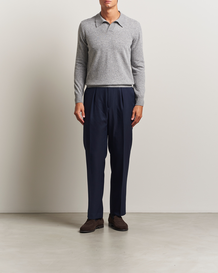 Herr | Tröjor | Altea | Knitted Long Sleeve Polo Grey Melange