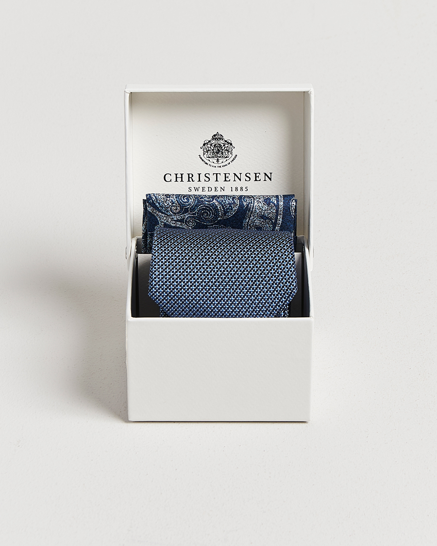 Herr | Slipsar | Amanda Christensen | Box Set Silk 8 cm Tie And Pocket Square Sky Blue