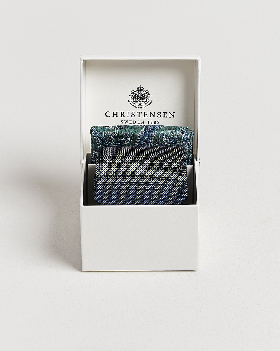Herr | Slipsar | Amanda Christensen | Box Set Silk 8 cm Tie And Pocket Square Dark Green