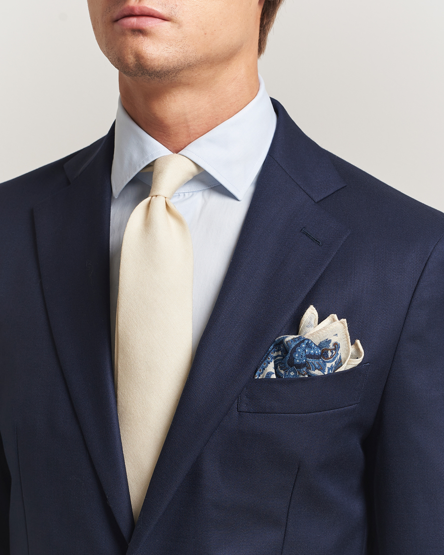 Herr | Slipsar | Amanda Christensen | Box Set Wool 8 cm Tie And Pocket Square Beige