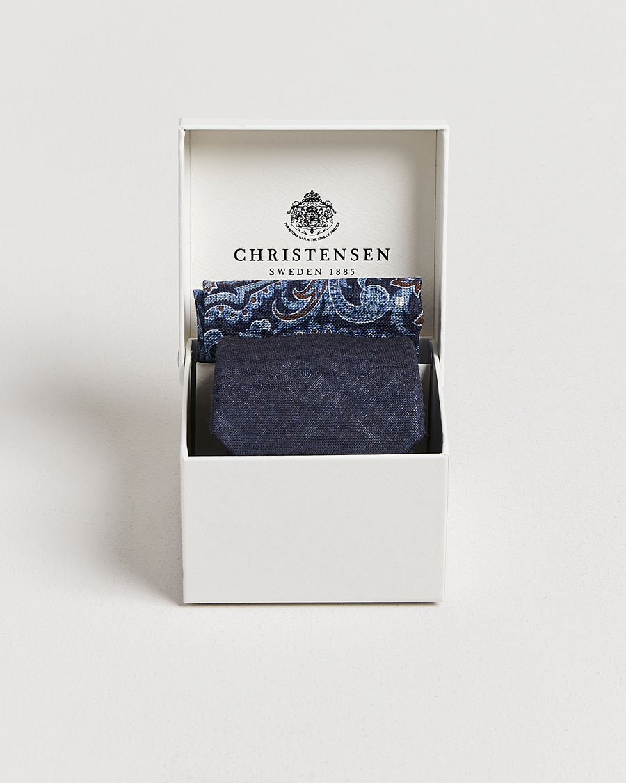 Herr | Slipsar | Amanda Christensen | Box Set Wool 8 cm Tie And Pocket Square Navy