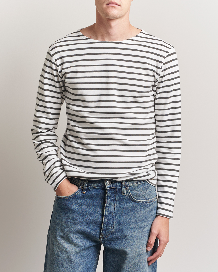 Herr | T-Shirts | Armor-lux | Houat Héritage Stripe Long Sleeve T-Shirt Milk/Chiméra