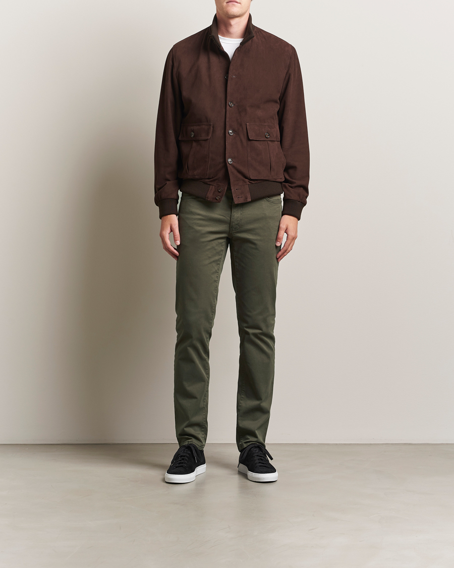 Herr | Byxor | Brax | Cadiz Cotton Satin 5-Pocket Pants Olive