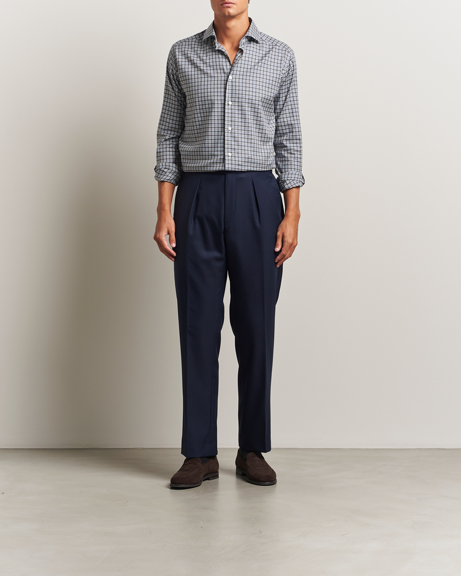 Herr | Skjortor | Eton | Slim Fit Checked Wrinkle Free Flannel Shirt Dark Grey
