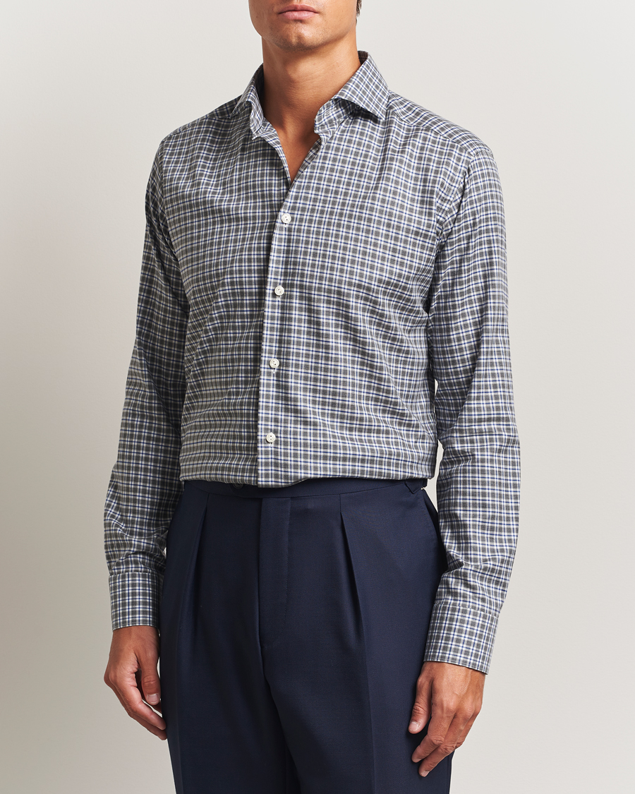 Herr | Skjortor | Eton | Slim Fit Checked Wrinkle Free Flannel Shirt Dark Grey