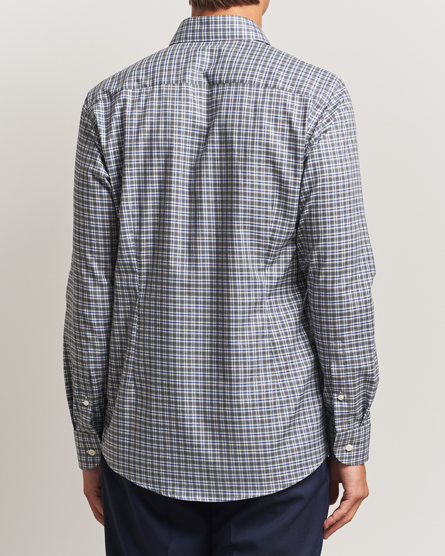 Herr | Skjortor | Eton | Slim Fit Checked Wrinkle Free Flannel Shirt Dark Grey