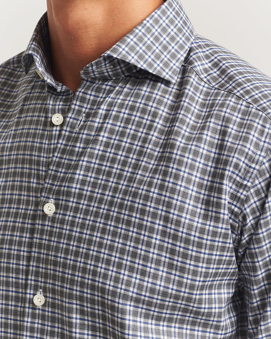 Herr | Skjortor | Eton | Slim Fit Checked Wrinkle Free Flannel Shirt Dark Grey
