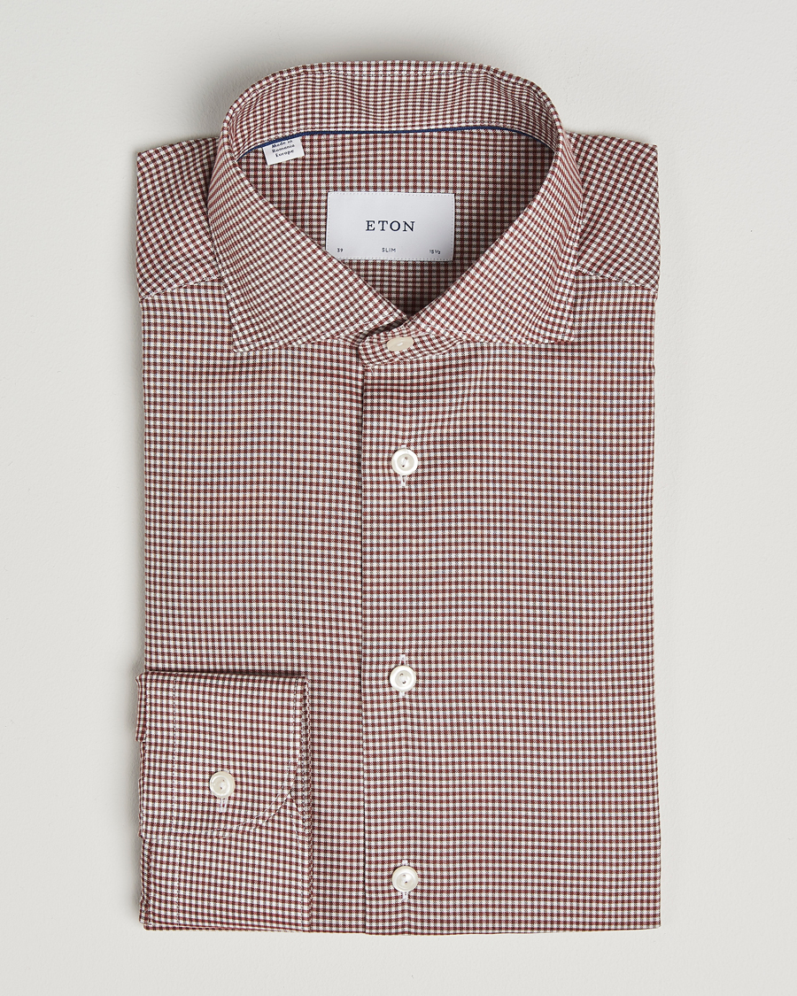 Herr | Skjortor | Eton | Slim Fit Checked Wrinkle Free Flannel Shirt Red