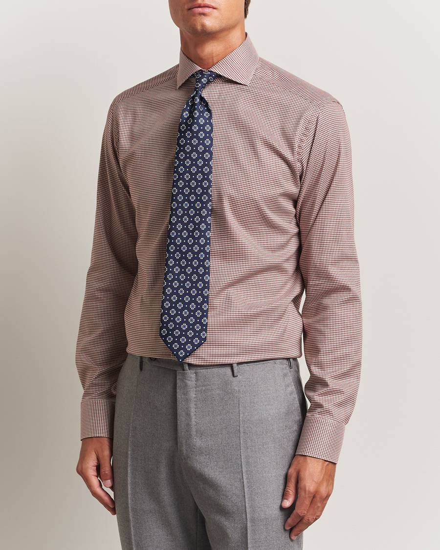 Herr | Skjortor | Eton | Slim Fit Checked Wrinkle Free Flannel Shirt Red