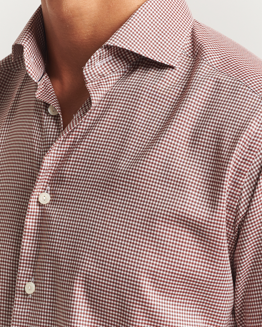 Herr | Skjortor | Eton | Slim Fit Checked Wrinkle Free Flannel Shirt Red
