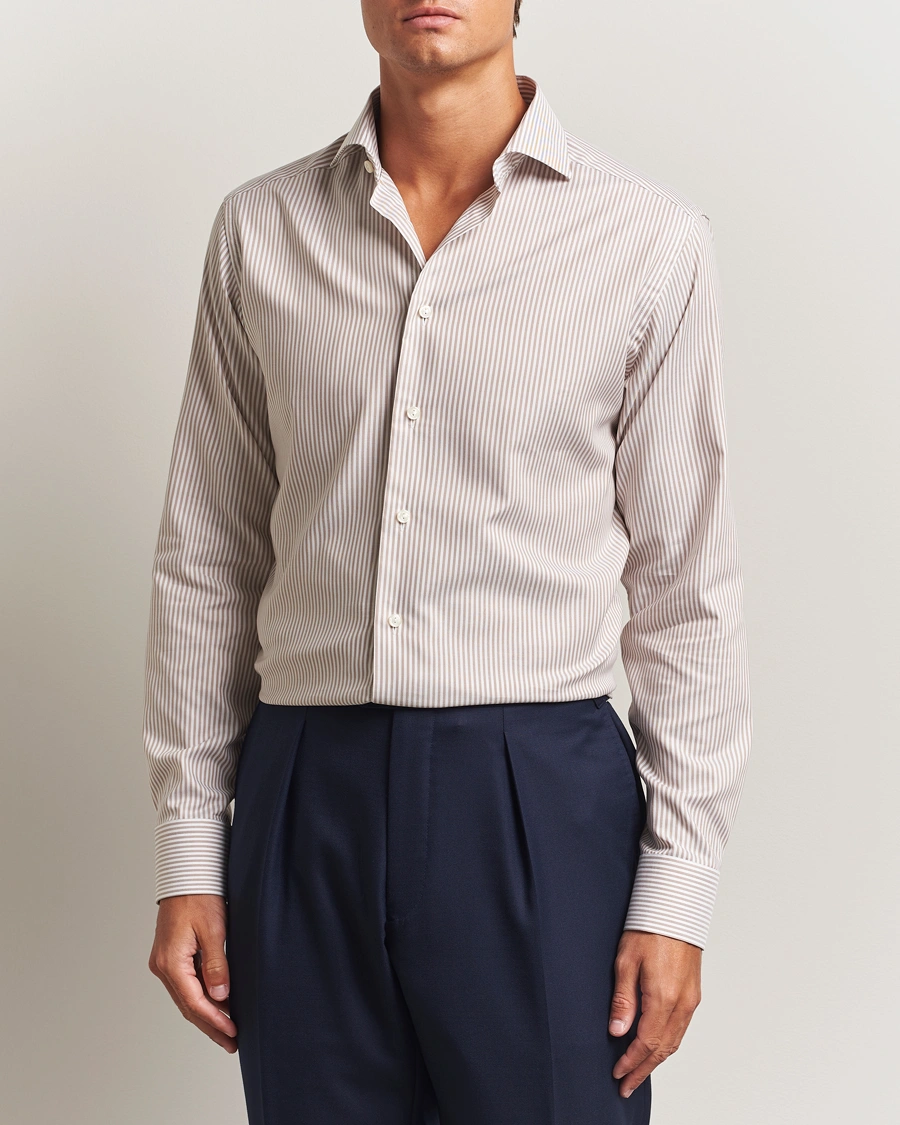 Herr | Skjortor | Eton | Slim Fit Bengal Striped Oxford Shirt Beige