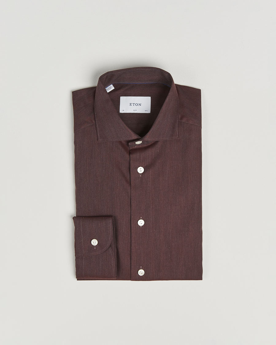 Herr | Skjortor | Eton | Slim Fit Wrinkle Free Flannel Shirt Dark Red