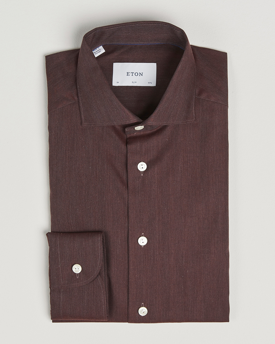 Herr | Skjortor | Eton | Slim Fit Wrinkle Free Flannel Shirt Dark Red