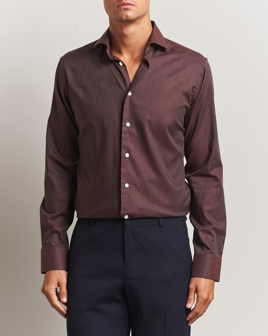 Herr | Skjortor | Eton | Slim Fit Wrinkle Free Flannel Shirt Dark Red