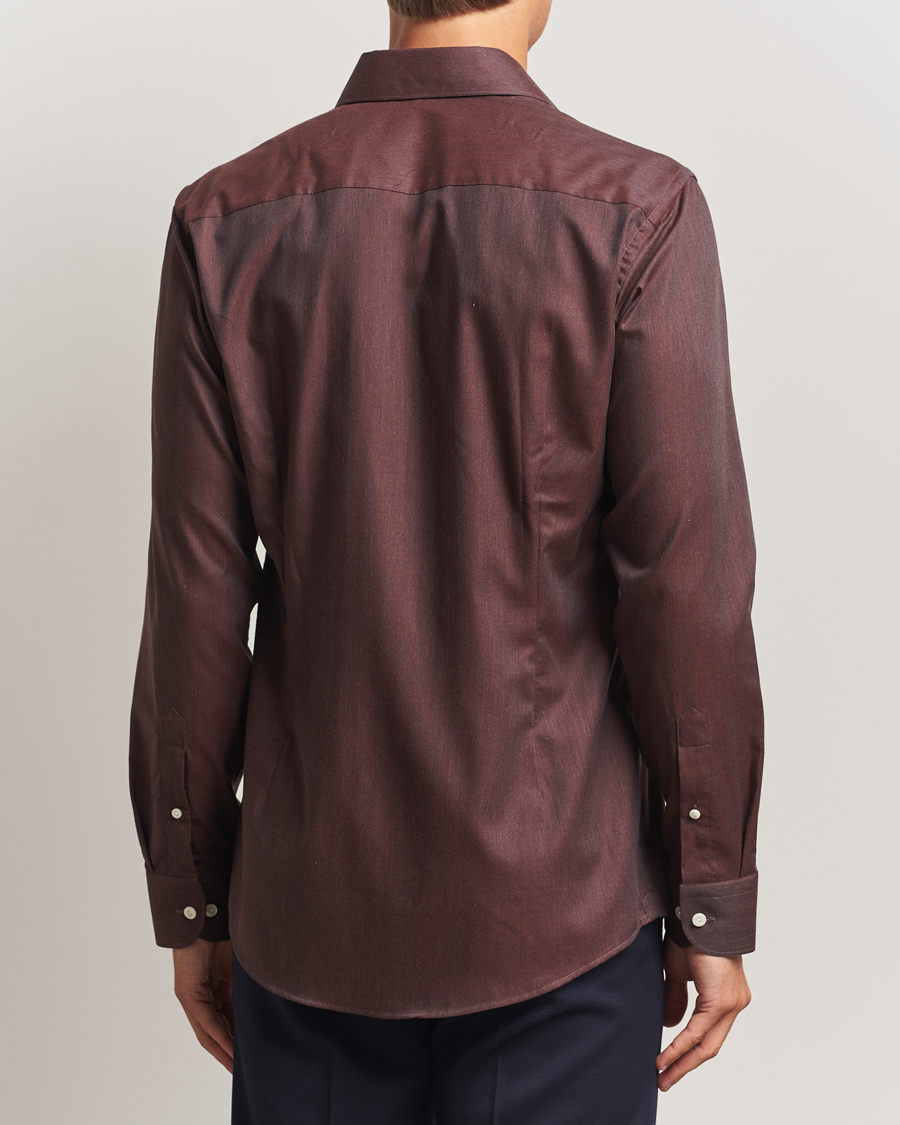 Herr | Skjortor | Eton | Slim Fit Wrinkle Free Flannel Shirt Dark Red