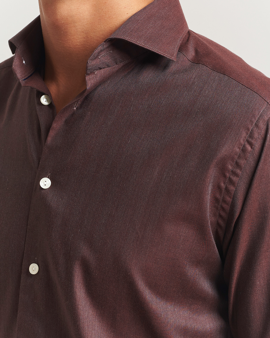 Herr | Skjortor | Eton | Slim Fit Wrinkle Free Flannel Shirt Dark Red