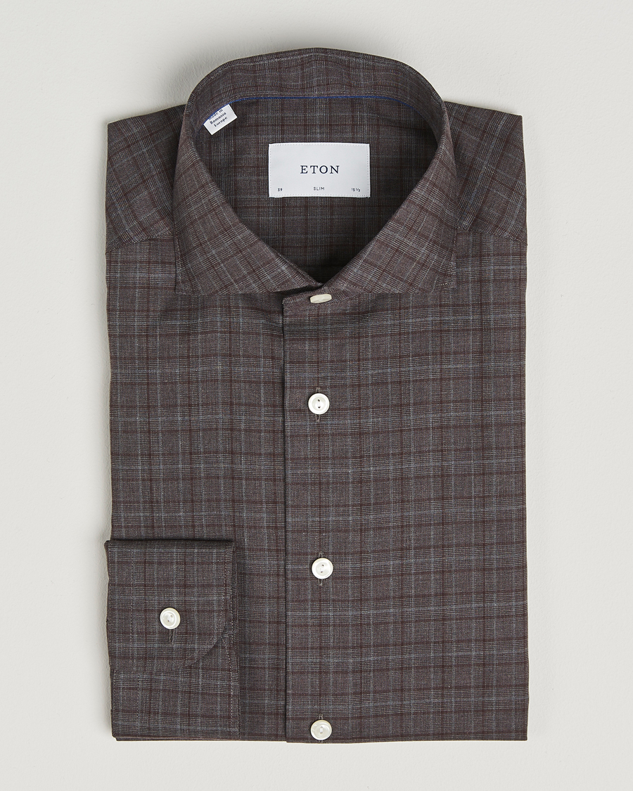 Herr | Skjortor | Eton | Slim Fit Checked Wrinkle Free Flannel Shirt Red