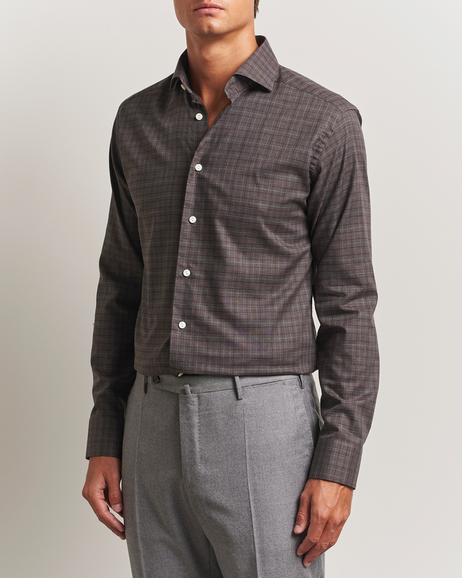 Herr | Skjortor | Eton | Slim Fit Checked Wrinkle Free Flannel Shirt Red