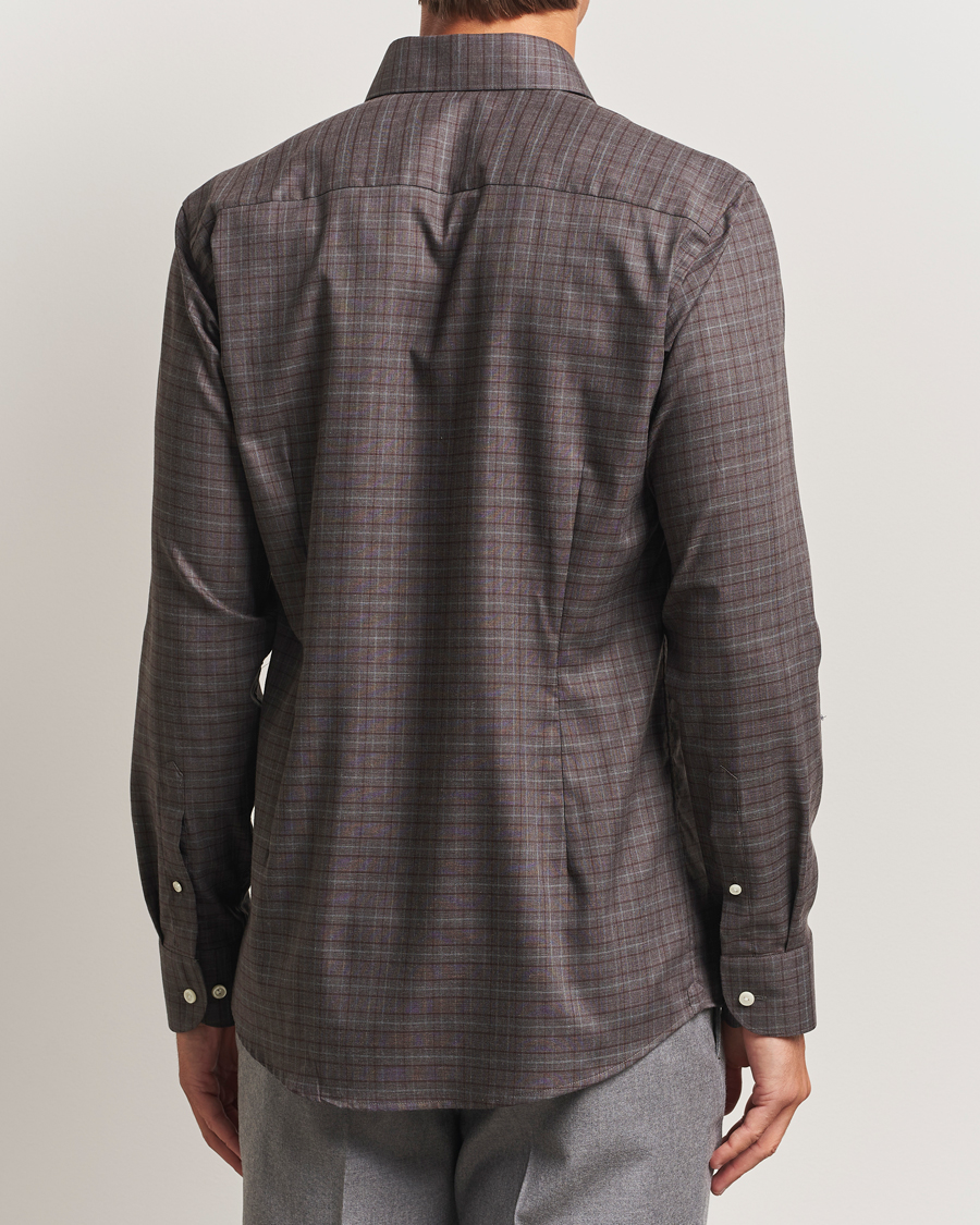 Herr | Skjortor | Eton | Slim Fit Checked Wrinkle Free Flannel Shirt Red