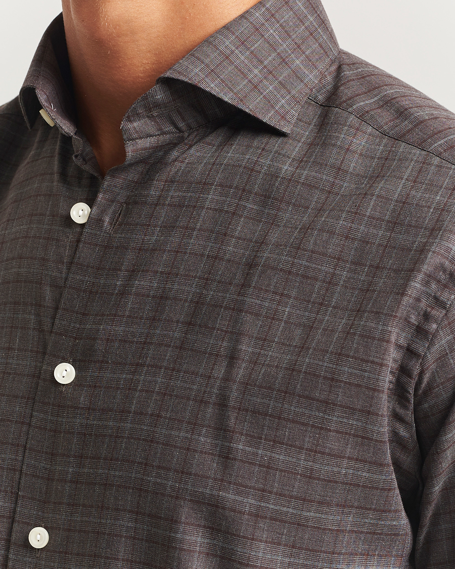 Herr | Skjortor | Eton | Slim Fit Checked Wrinkle Free Flannel Shirt Red