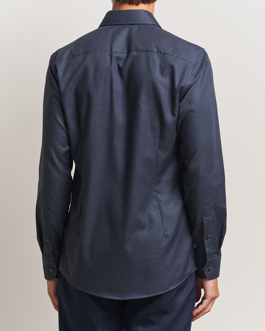 Herr | Skjortor | Eton | Slim Fit Checked Wrinkle Free Flannel Shirt Navy