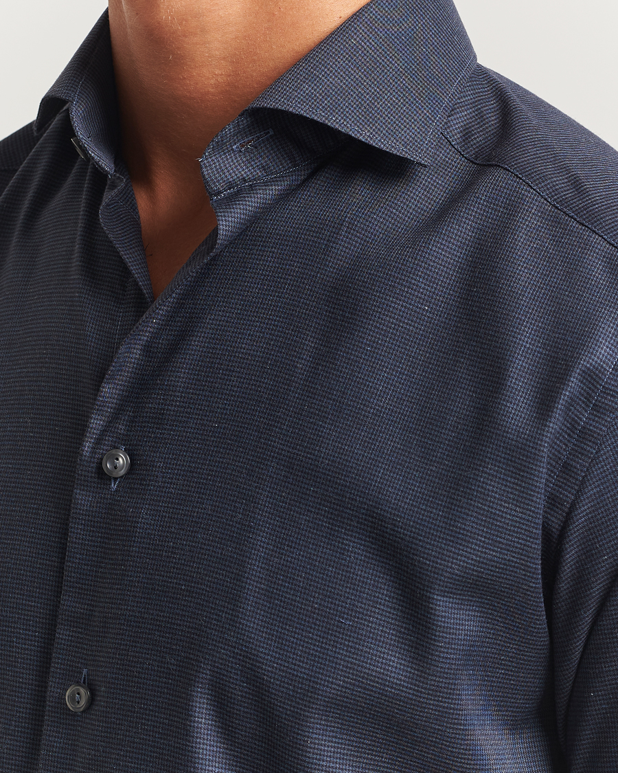 Herr | Skjortor | Eton | Slim Fit Checked Wrinkle Free Flannel Shirt Navy