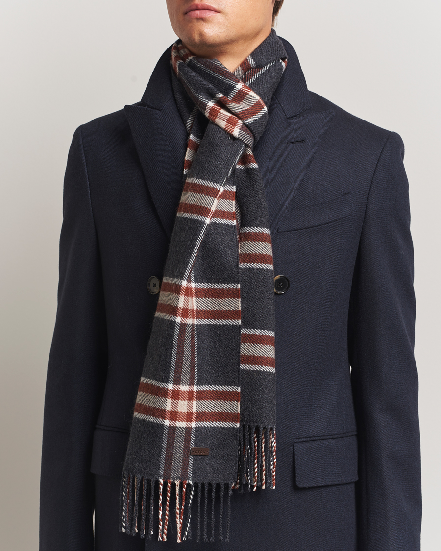 Herr | Halsdukar | Eton | Merino Wool Checked Scarf Dark Grey