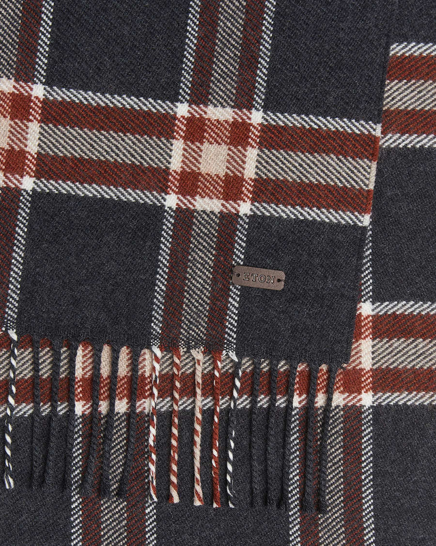 Herr | Halsdukar | Eton | Merino Wool Checked Scarf Dark Grey