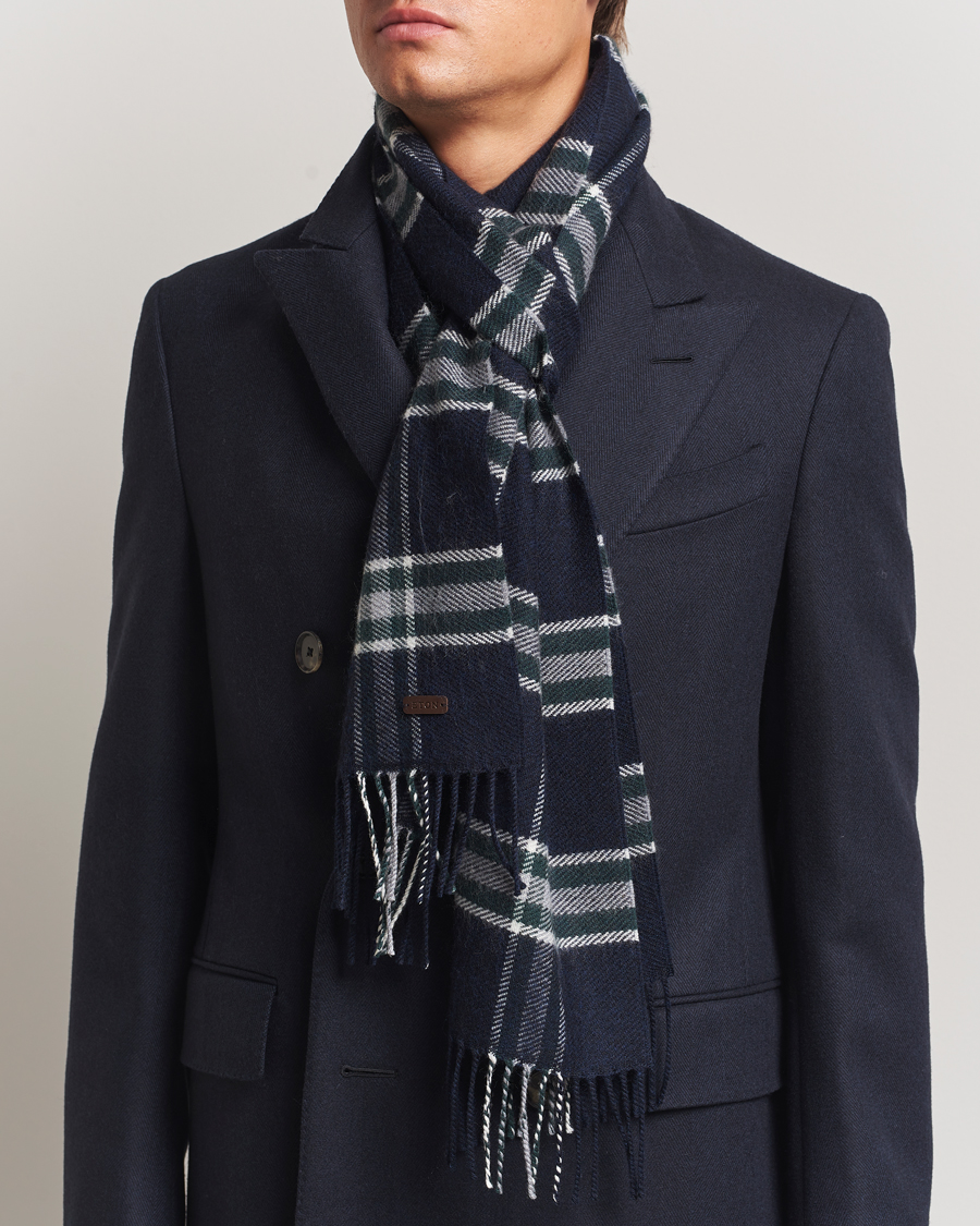 Herr | Halsdukar | Eton | Merino Wool Checked Scarf Navy